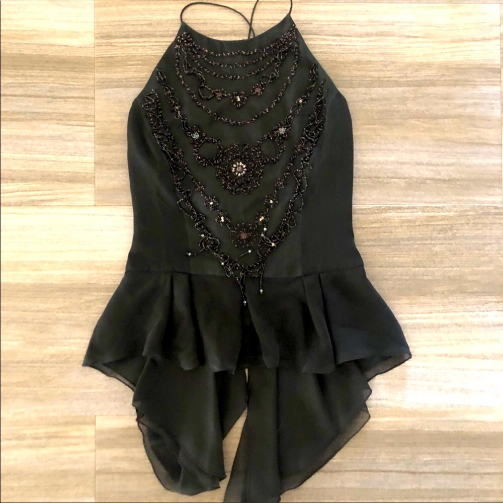 MARY BAYS embroidered 100% silk peplum top